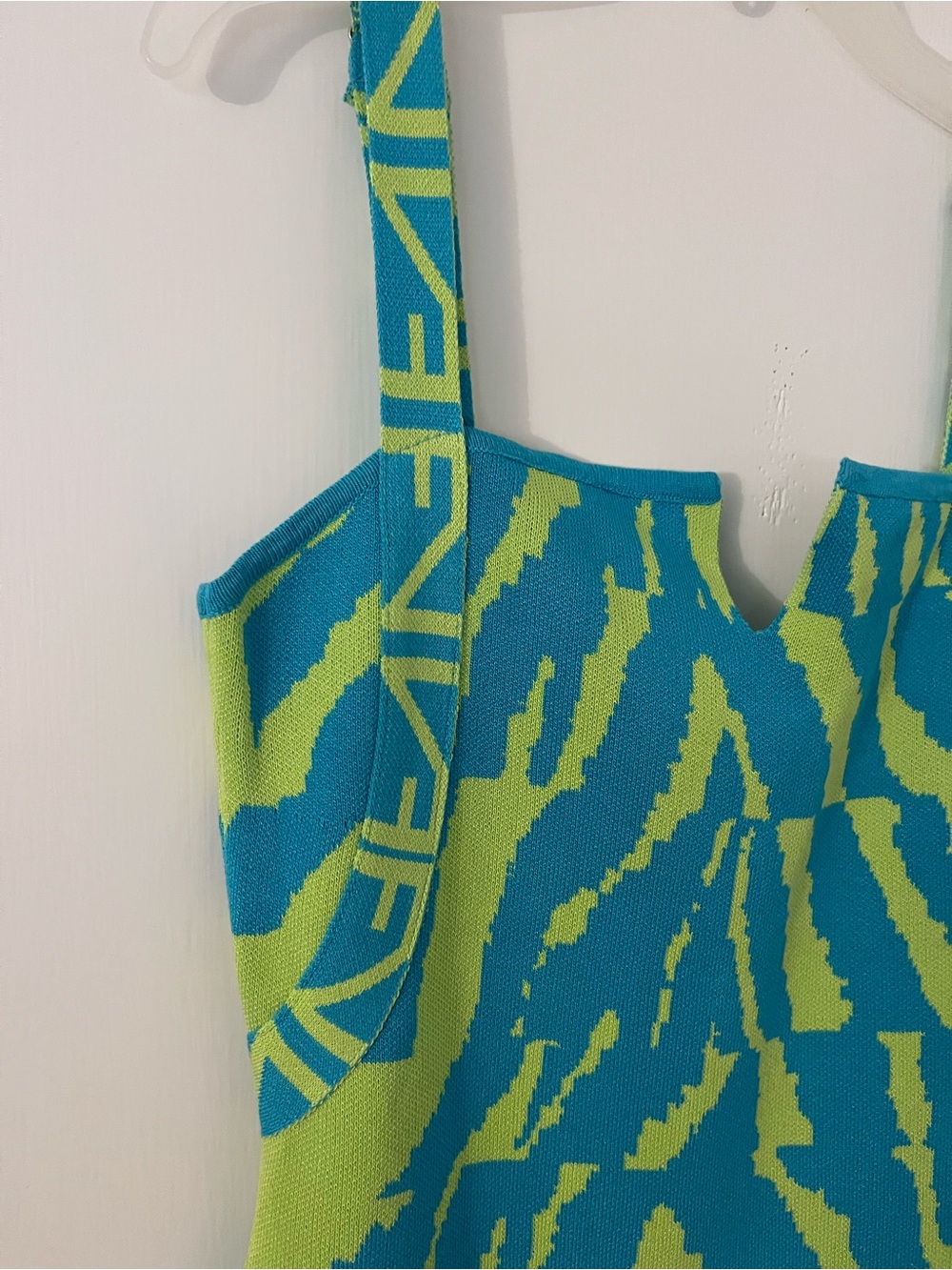 Fashion Nova Lime Green & Teal Patterned Bodycon Mini Dress - Picture 7 of 13